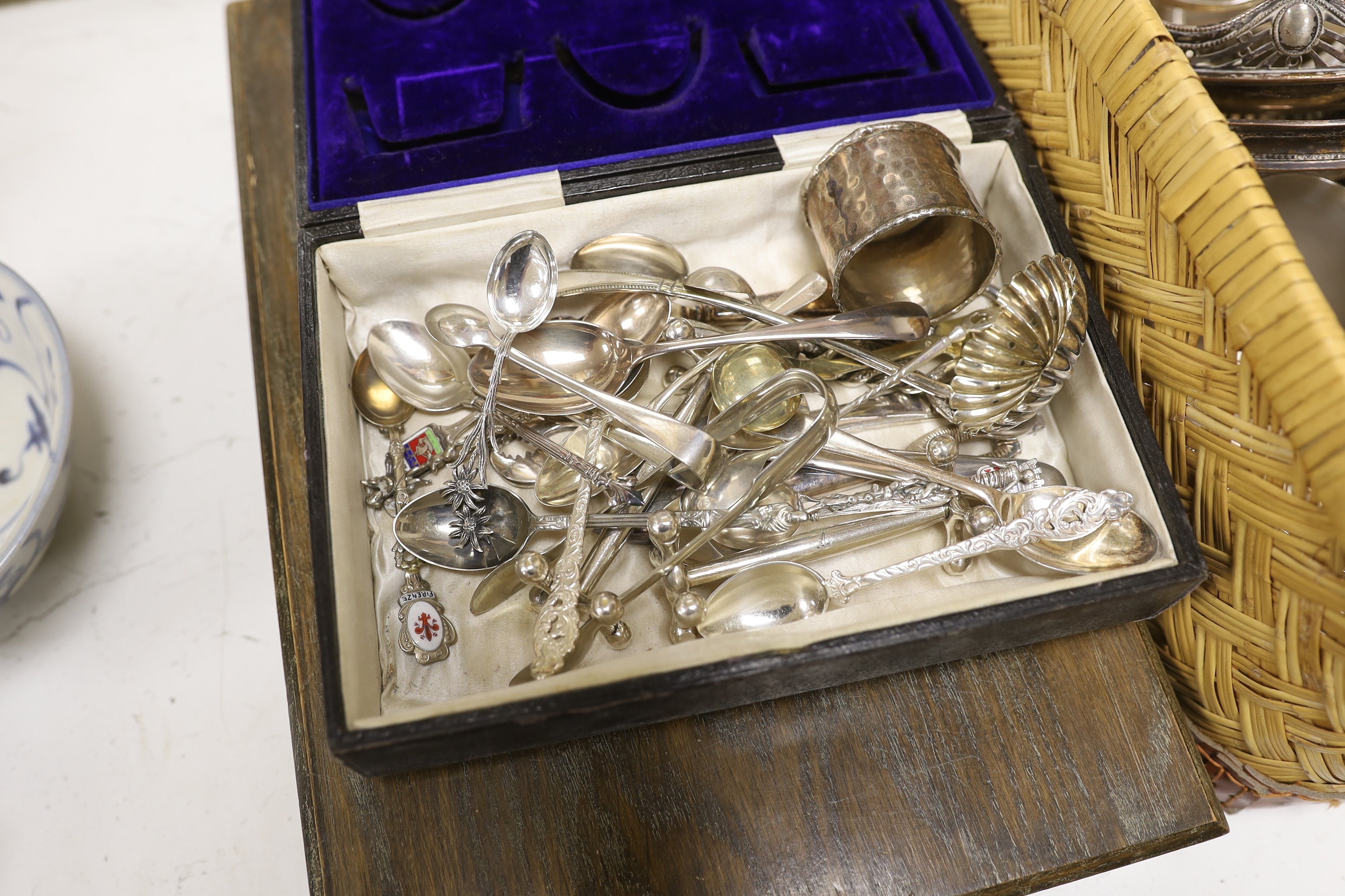 A quantity of assorted silver plated ware and some small silver